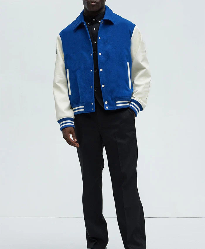 Royal Blue White Varsity Jacket For Mens