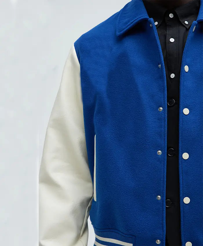 Royal Blue White Varsity Jacket For Mens
