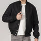 Simple Black Wool Baseball Varsity Jacket