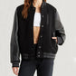 Sportswear Womens Black Leather Sleeves Bomber Jacket