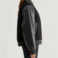 Sportswear Womens Black Leather Sleeves Bomber Jacket