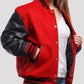 Stacie Red Wool Body Black Leather Sleeves Lettermen Jacket