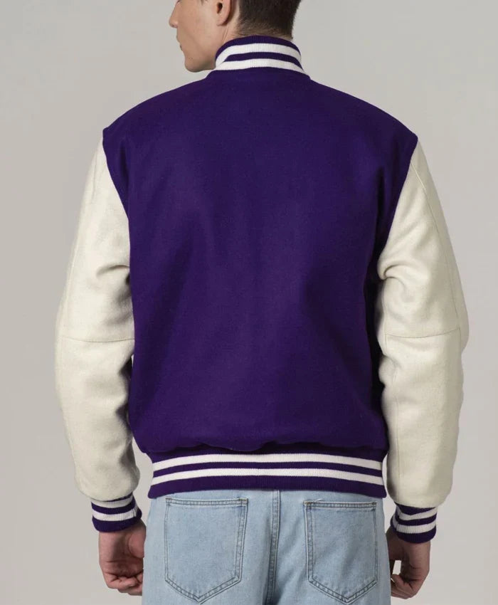 Stylish Purple And White Varsity Jacket Unisex
