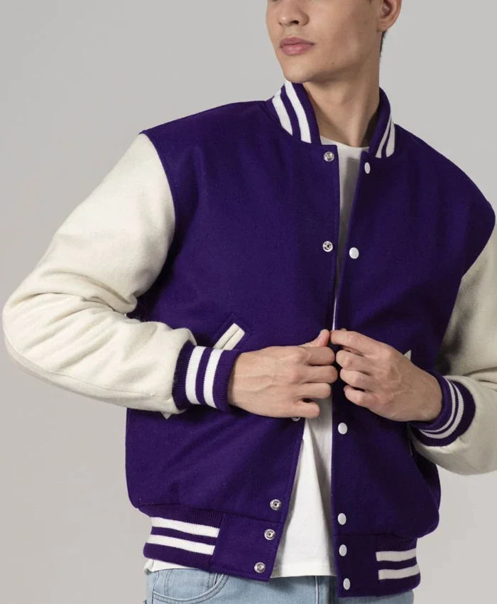 Stylish Purple And White Varsity Jacket Unisex