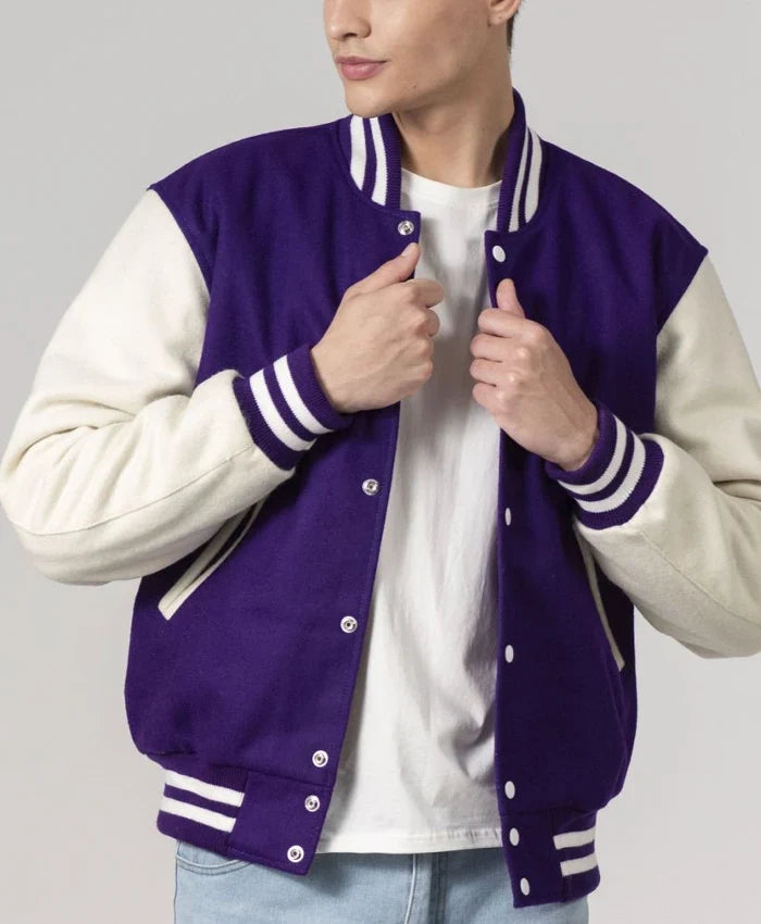 Stylish Purple And White Varsity Jacket Unisex