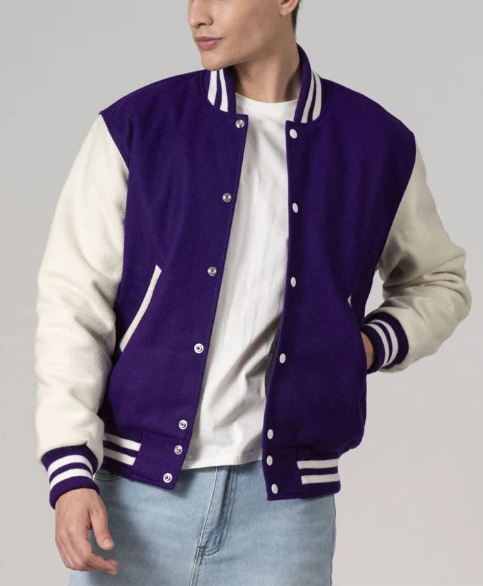 Stylish Purple And White Varsity Jacket Unisex