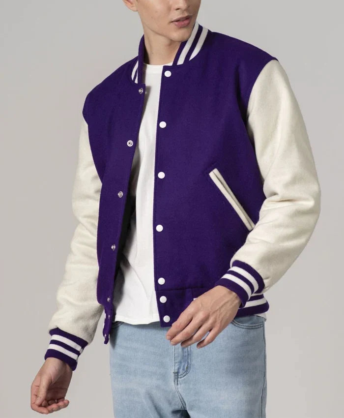 Stylish Purple And White Varsity Jacket Unisex