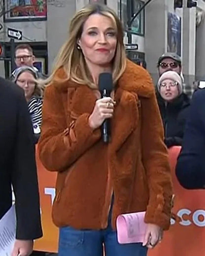 Today Show 2025 Savannah Guthrie Brown Sherpa Jacket – Cozy Chic for Everyday Cool