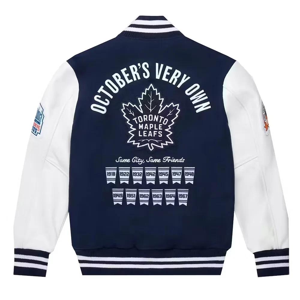 OVO Toronto Maple Leafs Varsity Jacket – Navy Blue &amp; White Recreated Edition