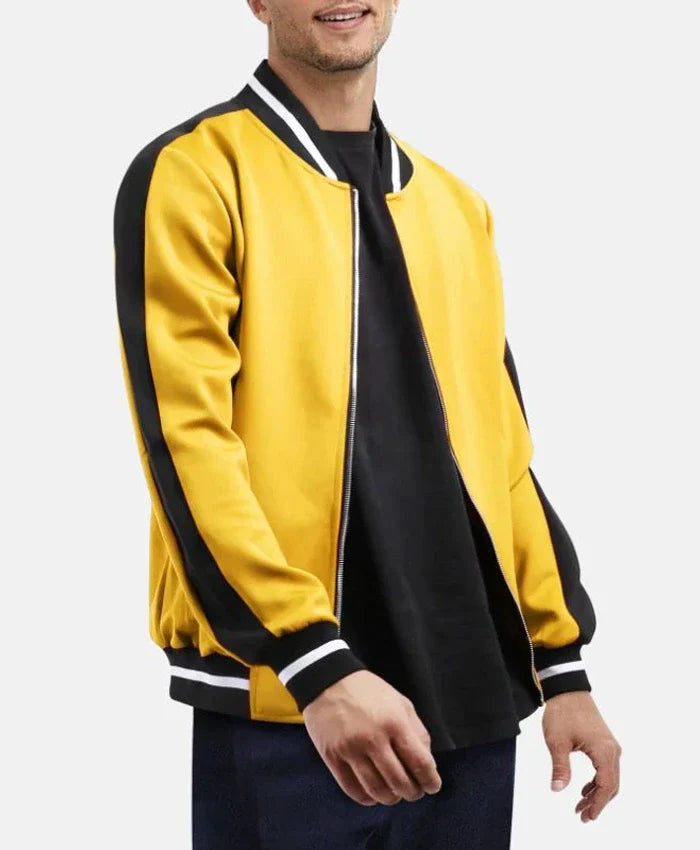 Trendy Black And Yellow Wool Varsity Jacket