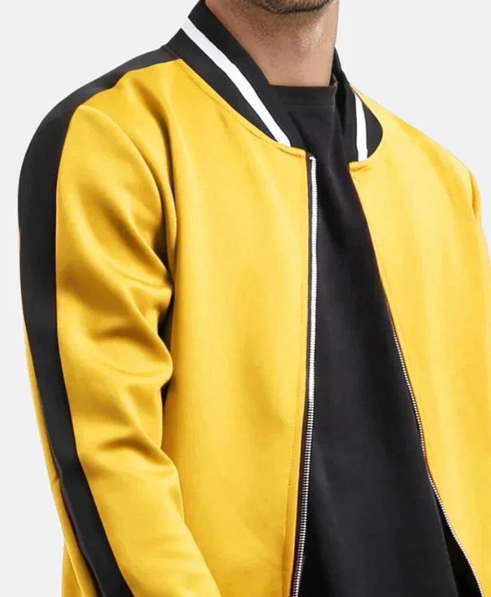 Trendy Black And Yellow Wool Varsity Jacket