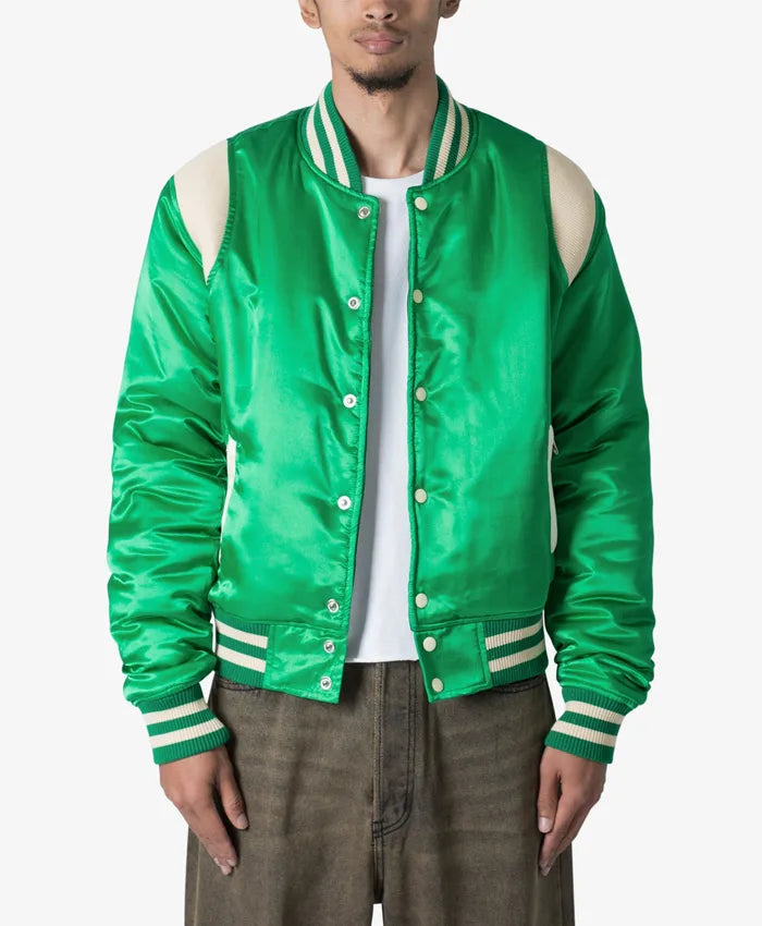 Trendy Satin Green Letterman Varsity Jacket