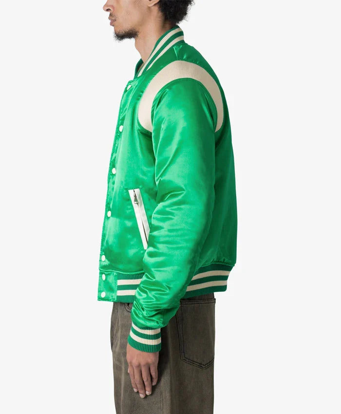 Trendy Satin Green Letterman Varsity Jacket