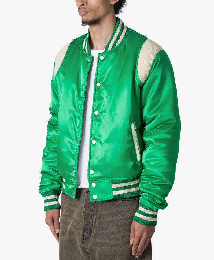 Trendy Satin Green Letterman Varsity Jacket