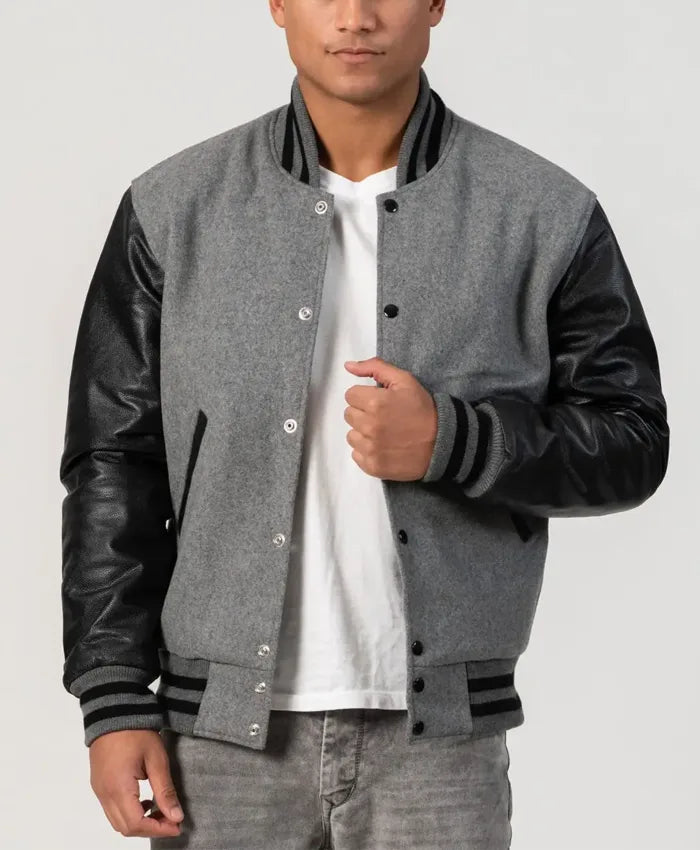 Unisex Black And Grey Varsity Jacket