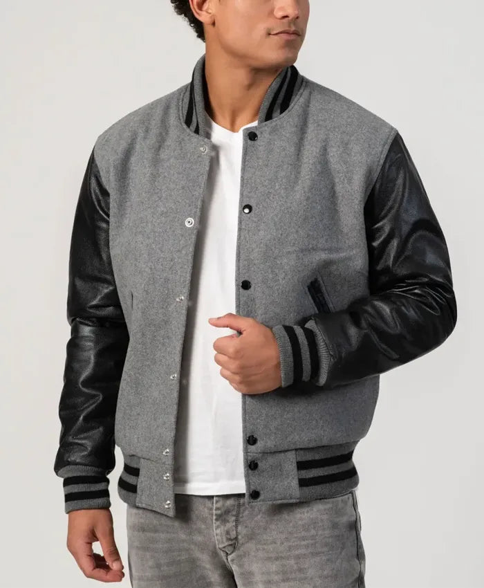 Unisex Black And Grey Varsity Jacket