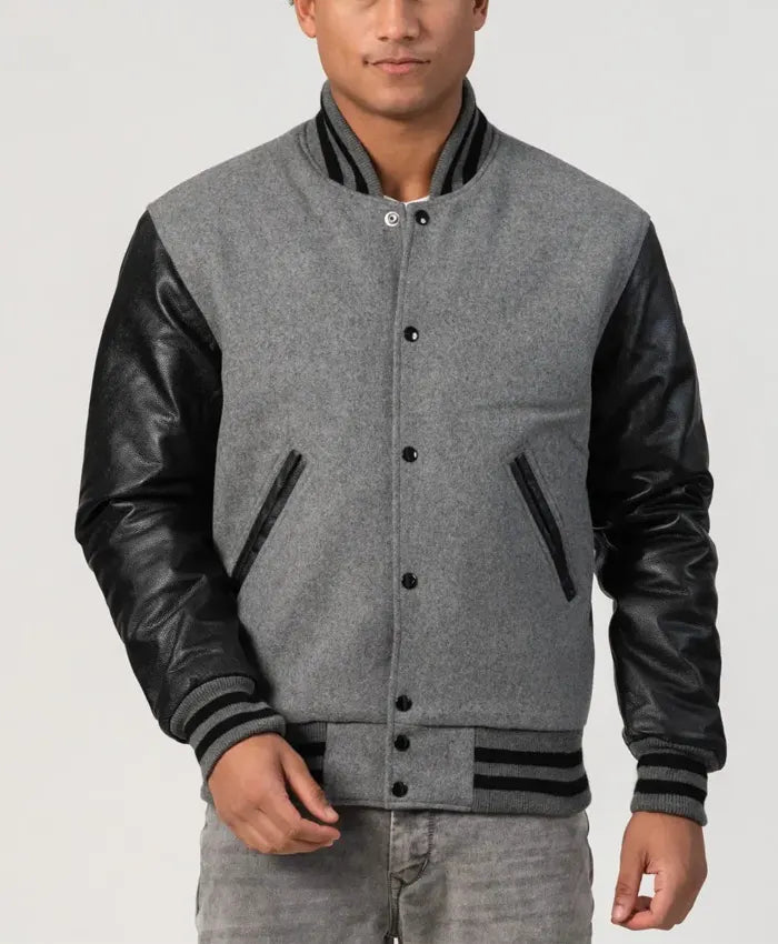 Unisex Black And Grey Varsity Jacket