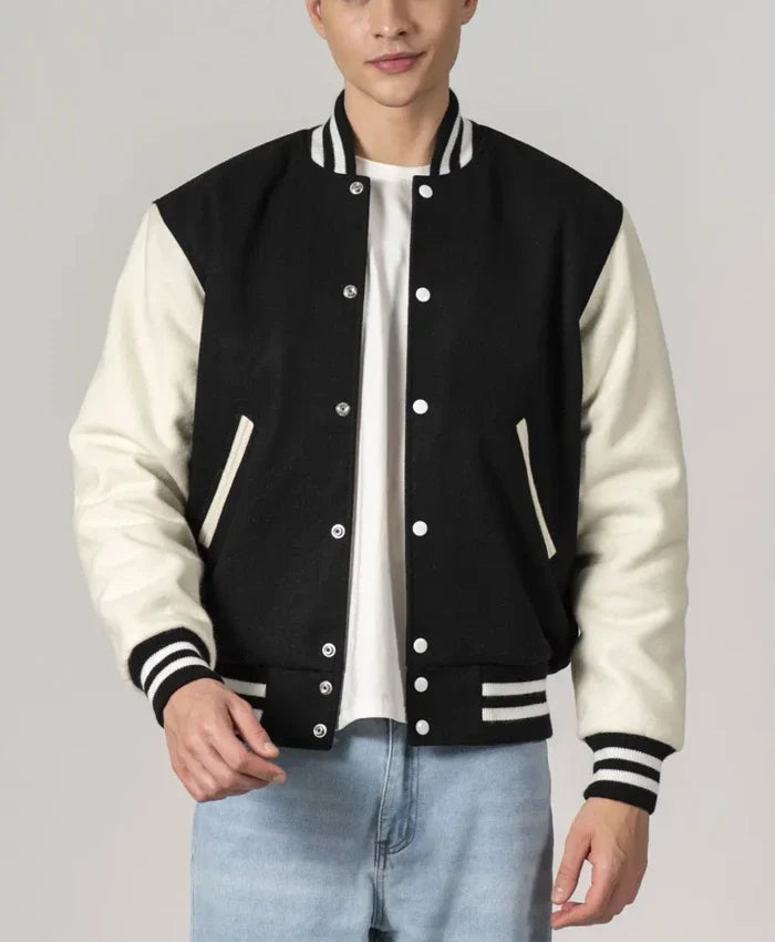 Unisex Black And White Varsity Lettermen Jacket