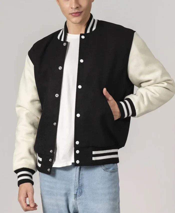 Unisex Black And White Varsity Lettermen Jacket