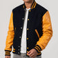 Unisex Black And Yellow Leather Varsity Jacket