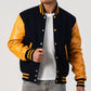 Unisex Black And Yellow Leather Varsity Jacket