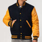 Unisex Black And Yellow Leather Varsity Jacket