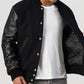 Unisex Black Varsity Jacket With Leather Sleeves