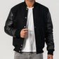 Unisex Black Varsity Jacket With Leather Sleeves