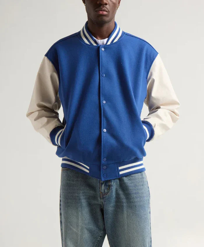 Unisex Blue And White Varsity Jacket