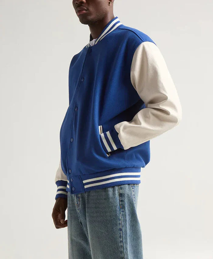 Unisex Blue And White Varsity Jacket