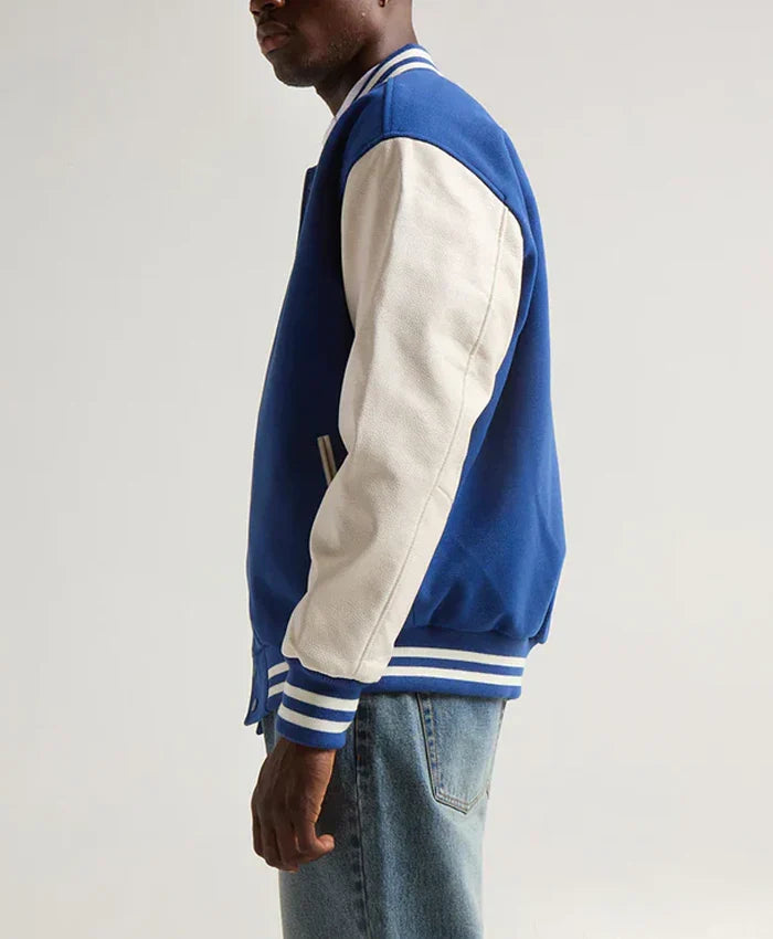 Unisex Blue And White Varsity Jacket