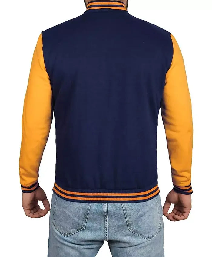 Unisex Blue And Yellow Varsity Bomber Jacket