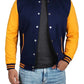 Unisex Blue And Yellow Varsity Bomber Jacket
