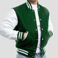 Unisex Green And White Lettermen Jacket