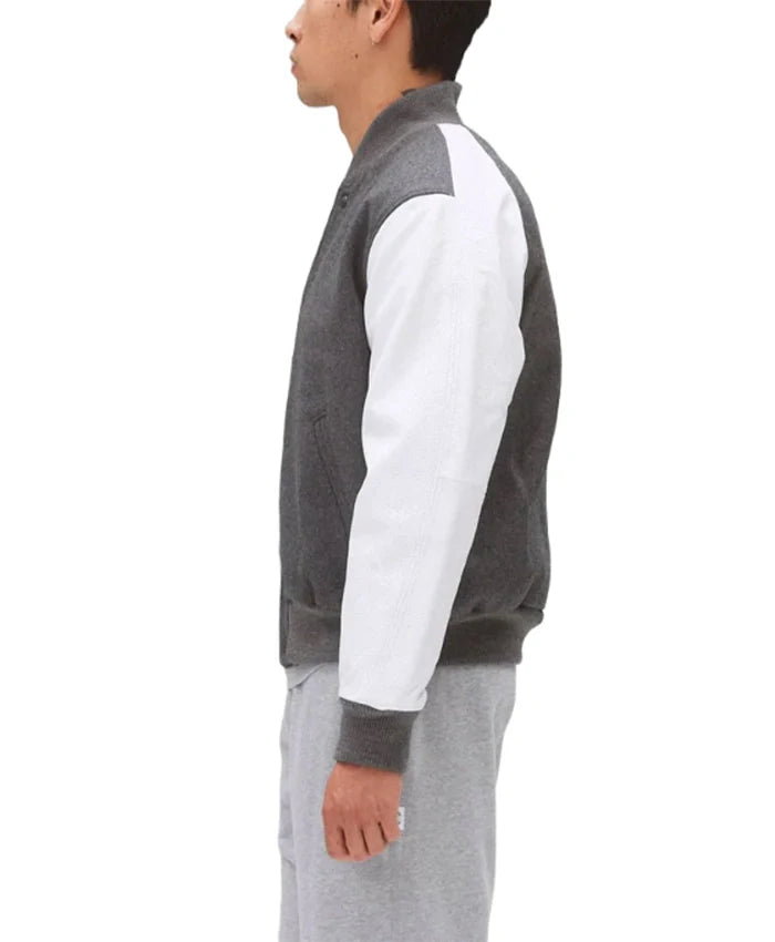 Unisex Light Grey Varsity Bomber Jacket