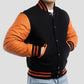 Unisex Orange And Black Varsity Bomber Jacket