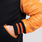 Unisex Orange And Black Varsity Bomber Jacket