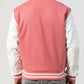 Unisex Pink Wool White Leather Sleeves Varsity Jacket