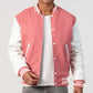 Unisex Pink Wool White Leather Sleeves Varsity Jacket