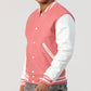 Unisex Pink Wool White Leather Sleeves Varsity Jacket