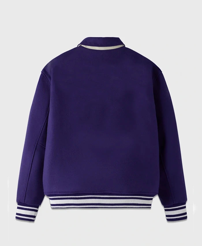 Unisex Purple Drop Down Collar Lettermen Varsity Jacket