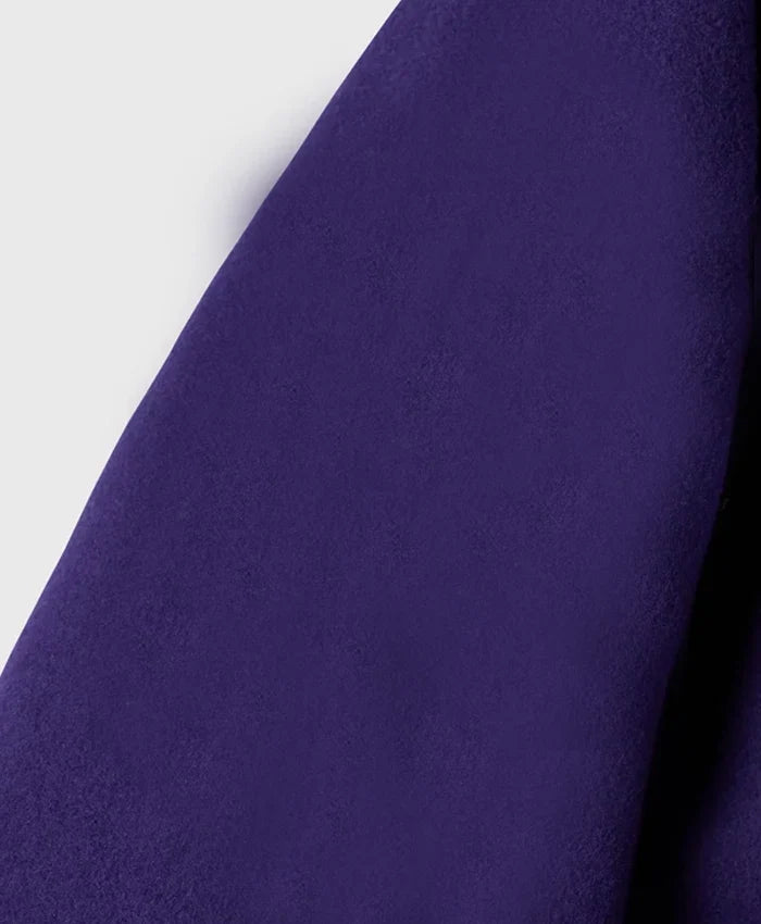 Unisex Purple Drop Down Collar Lettermen Varsity Jacket