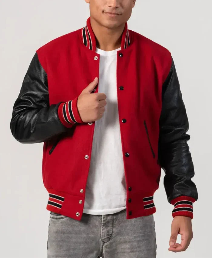 Unisex Red And Black Varsity Jacket
