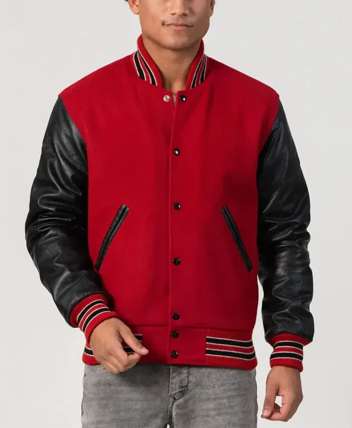 Unisex Red And Black Varsity Jacket