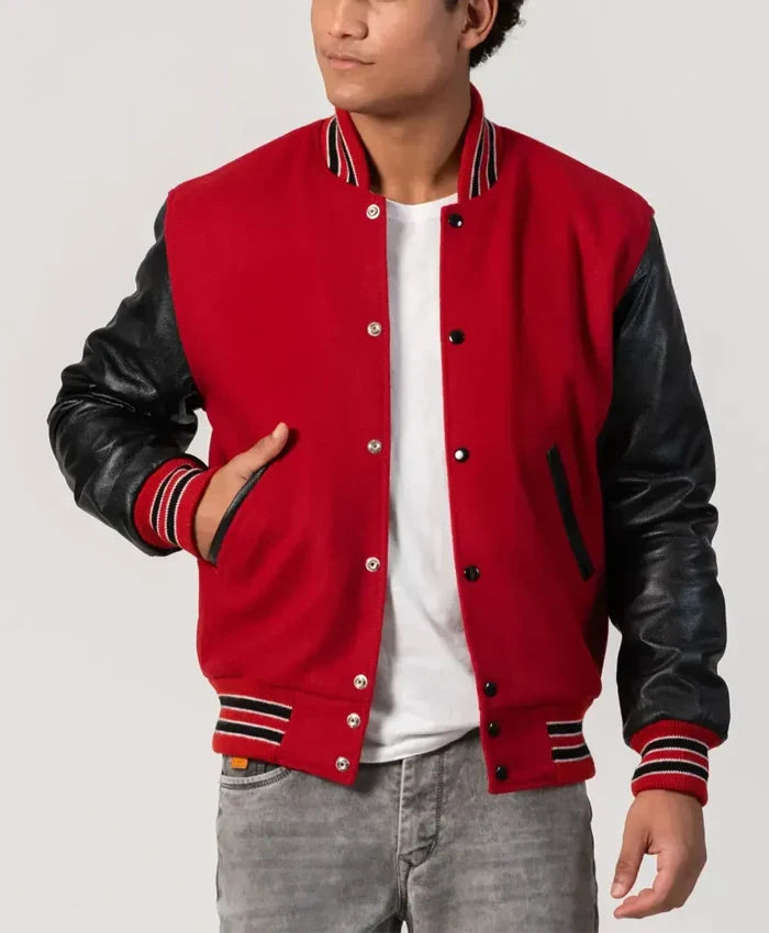 Unisex Red And Black Varsity Jacket