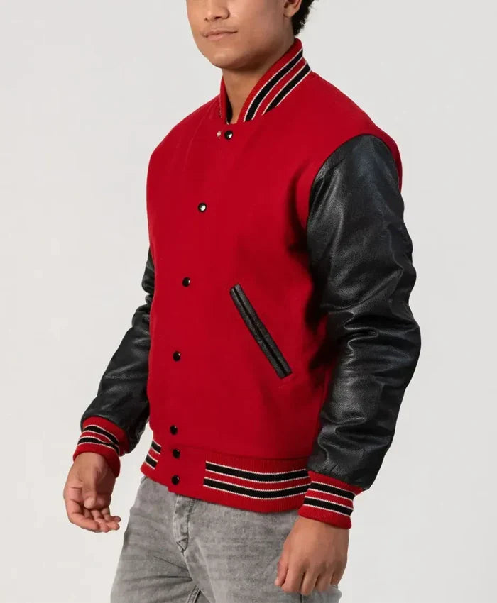 Unisex Red And Black Varsity Jacket