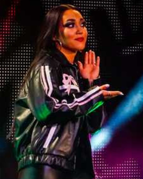 WWE NXT 2025 Carla Gonzalez Pink Bow Black Leather Jacket — Product Description