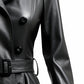 Women’s Designer Black Long Leather Coat – Elegant and Timeless
