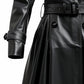 Women’s Designer Black Long Leather Coat – Elegant and Timeless