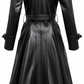 Women’s Designer Black Long Leather Coat – Elegant and Timeless